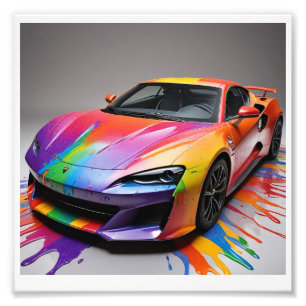 digital photo of a race car in splat paint. print
