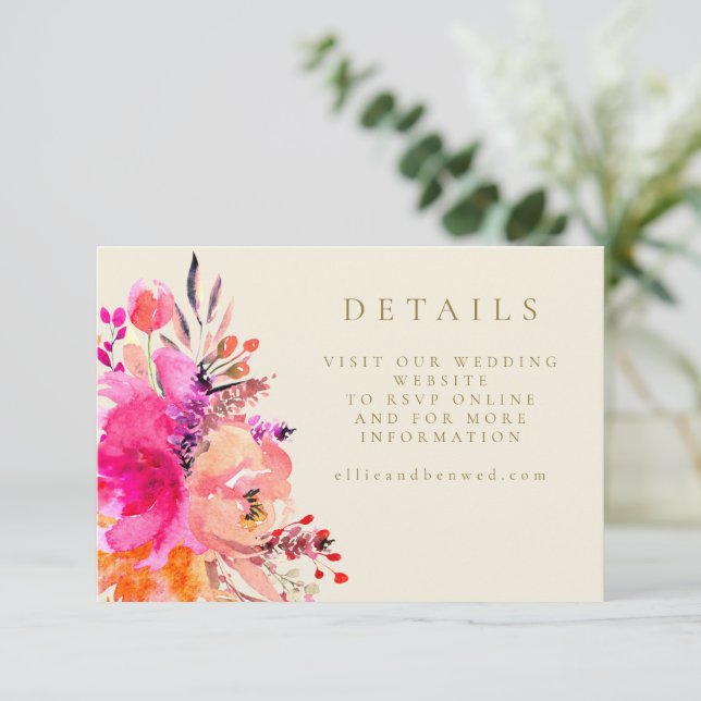 Digital Pink Watercolor Floral Wedding Website Invitation (Standing Front)