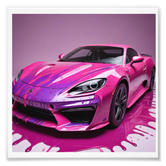 digital print of a race car in pink paint ,3D.