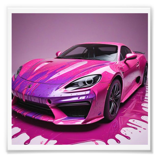 digital print of a race car in pink paint ,3D. (Front)