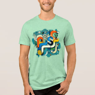 Digital Print T-Shirt - Vibrant Abstract Splash Tri-Blend Shirt
