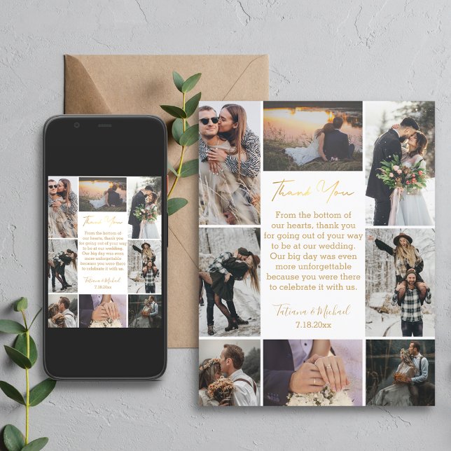digital&printed 8 photos gold wedding thank you card (Creator Uploaded)