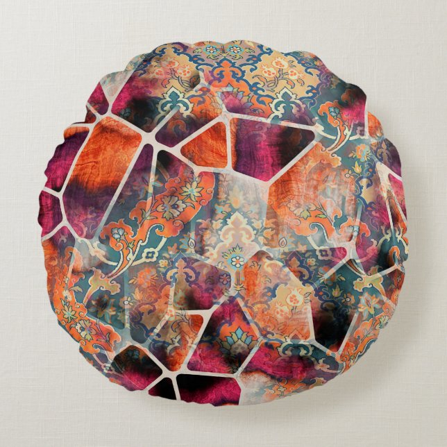 digital printing textile pattern wallpaper colorfu round pillow (Front)