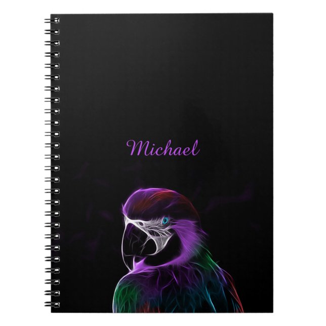 Digital purple parrot fractal notebook (Front)