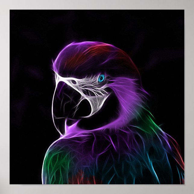 Digital purple parrot fractal poster (Front)