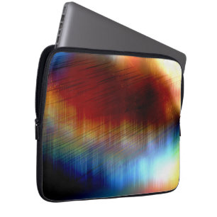 Digital rain over flashy colourful spotted laptop sleeve