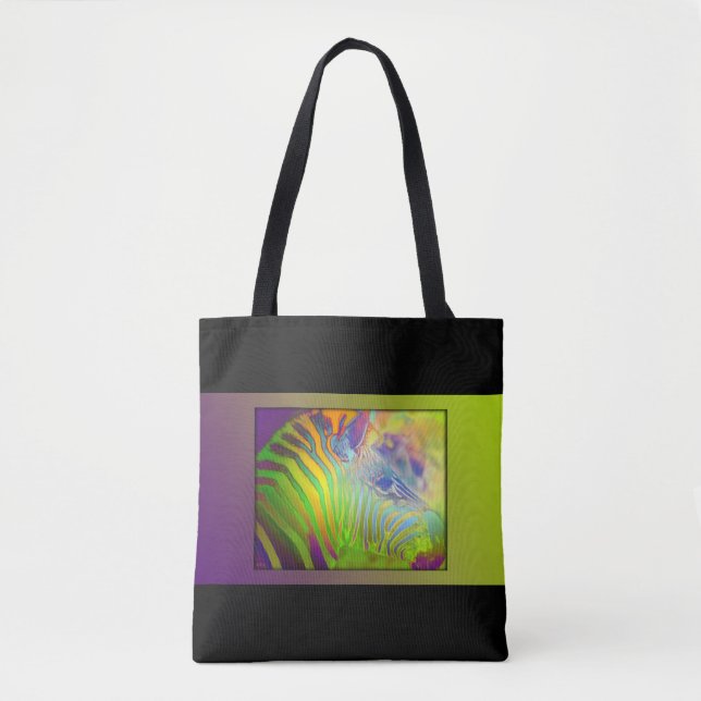 Digital Realism: Coloured Zebra in a frame Tote Bag (Front)