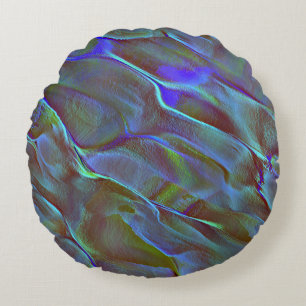Digital rock in satin shade of burnt blue green round pillow