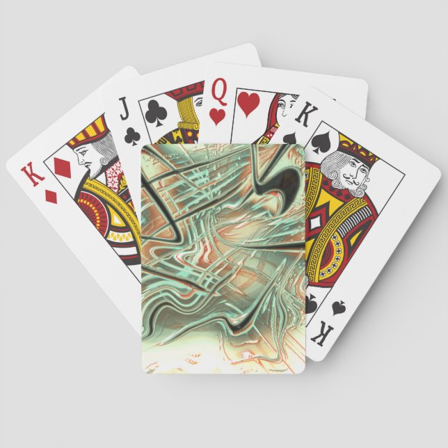 Digital rough wavy strokes on pale orange to green playing cards (Back)