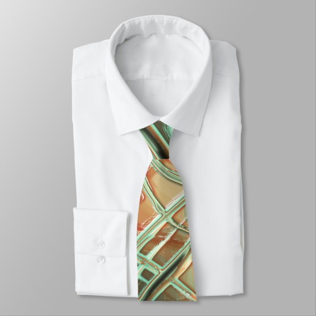 Digital rough wavy strokes on pale orange to green tie (Tied)