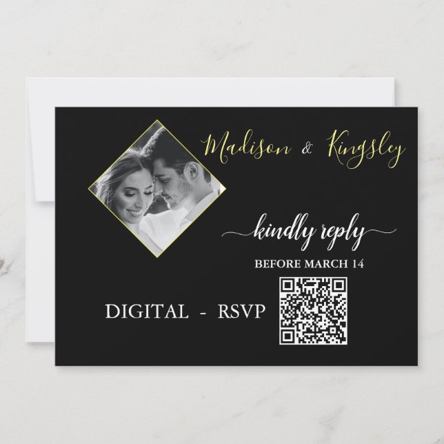 DIGITAL RSVP Edgy Black Photo Monogram Fab CARD (Front)