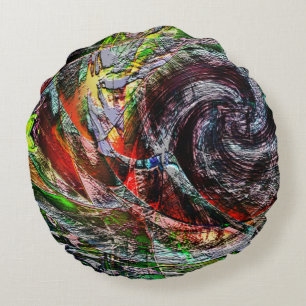 Digital ruins texture over red to yellow gradient  round pillow