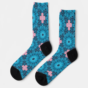 Digital Seamless Blue Floral Pattern Socks