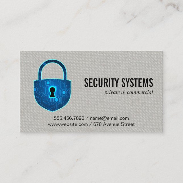 Digital Security Padlock Logo Business Card (Front)