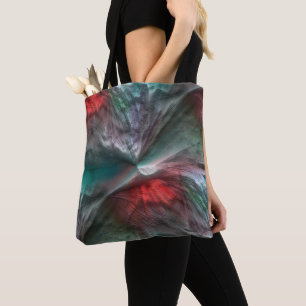 Digital skerry in silvery green mint to vivid red tote bag
