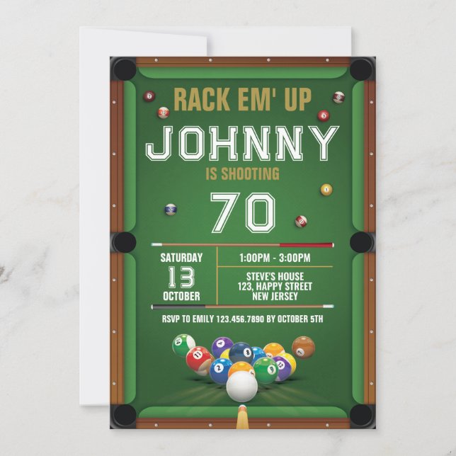 Digital Snooker Billiards Birthday Invitation (Front)
