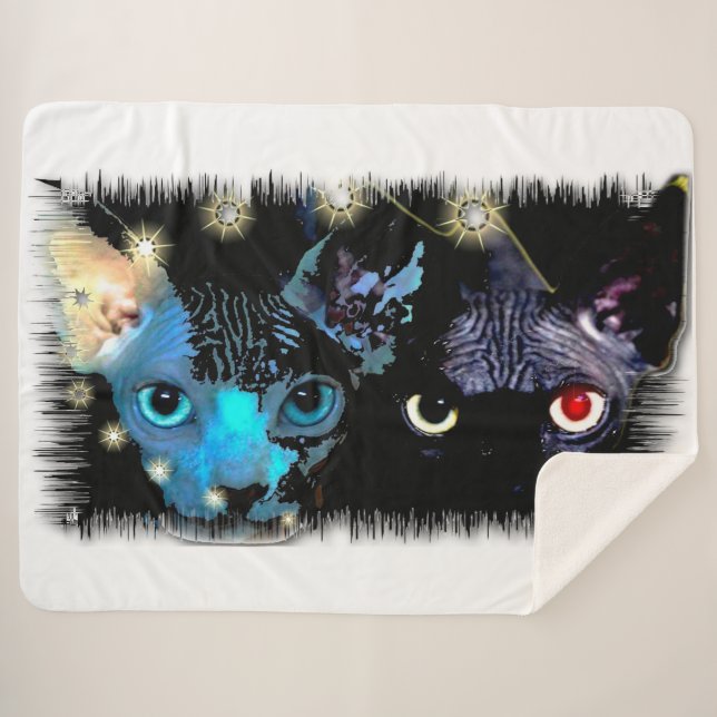 Digital Sphynx Cats Sherpa Blanket (Front (Horizontal))