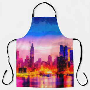 Digital structure of painting. Night cityscapecity Apron