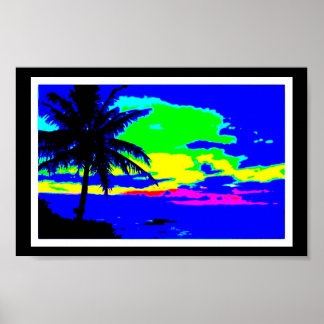 DIGITAL SUNRISE TROPICAL COLORFUL SURF SURFER POSTER