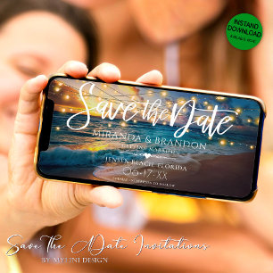 Digital Sunset Beach Save the Date Invitation