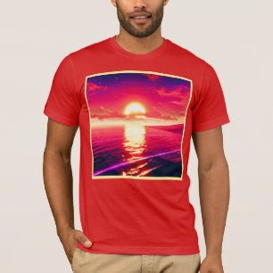 Digital Synthwave Sunset Sea Reflection T-Shirt