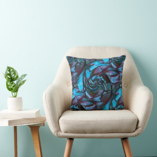 Digital texture grainy dark cyan waxed to wine red throw pillow