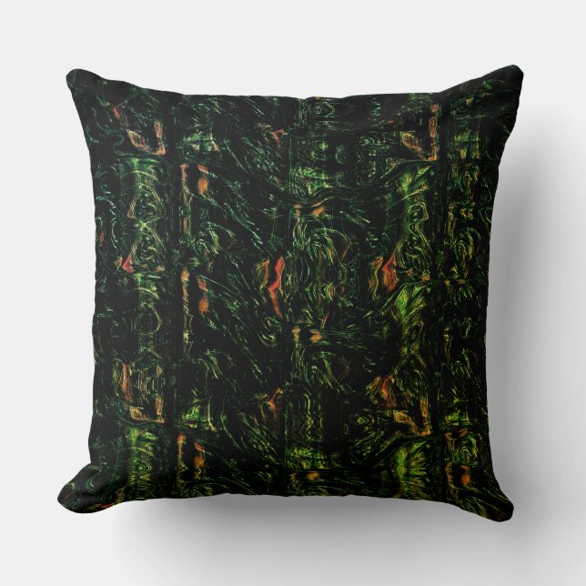 Digital tree bark under green hammered glass throw pillow (Front)
