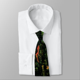 Digital tree bark under green hammered glass tie