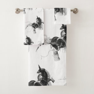 Digital Unicorn Figure - Custom Background Colour Bath Towel Set