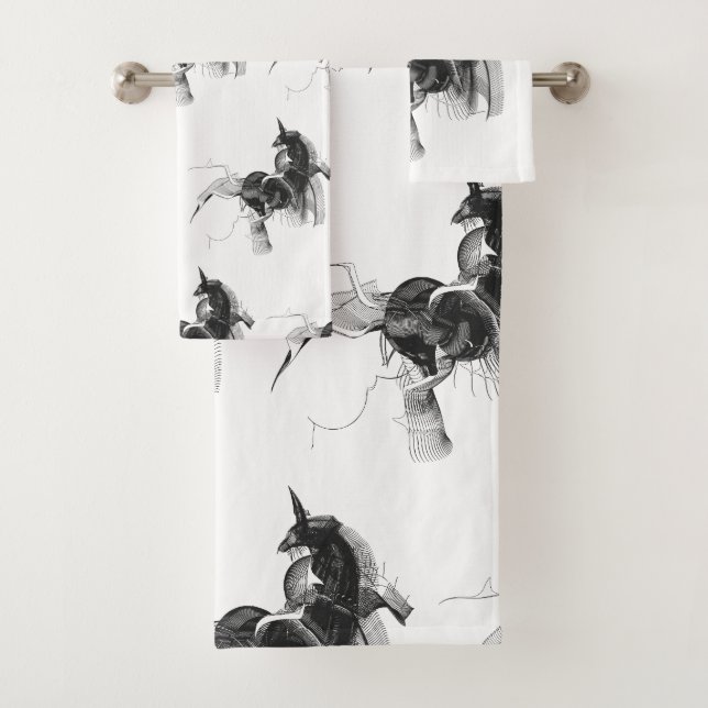 Digital Unicorn Figure - Custom Background Colour Bath Towel Set (Insitu)