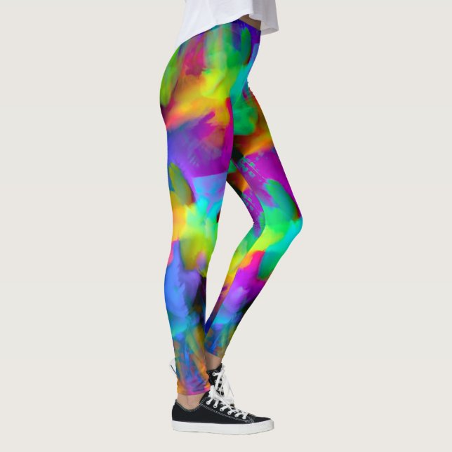 Digital very coloured brush strokes smudges leggings (Right)