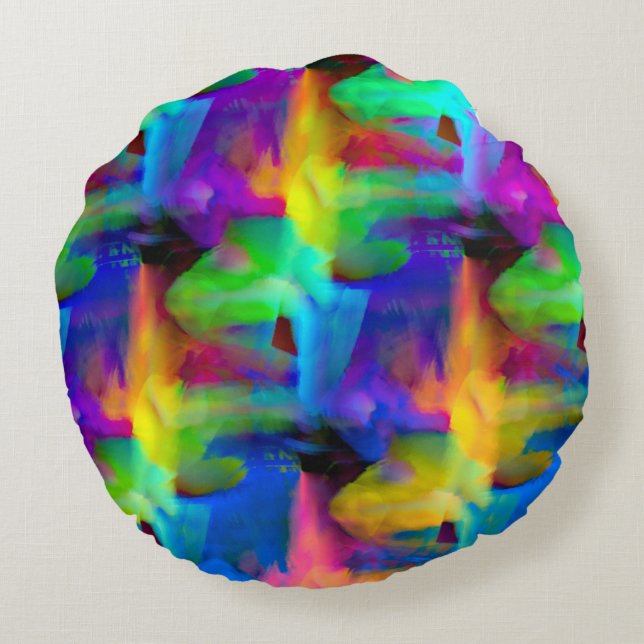 Digital very coloured brush strokes smudges round pillow (Back)