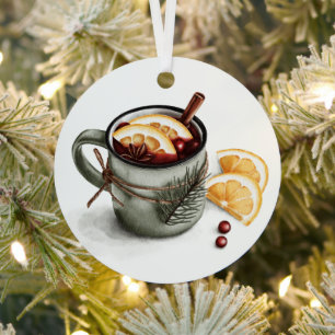 digital watercolor illustration of a cozy winter m metal ornament