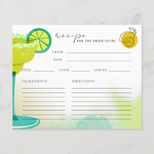 Digital Watercolor Margarita Lime Game Recipe Card