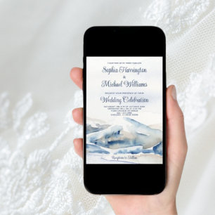 Digital Watercolor Mountain Wedding Invitation 