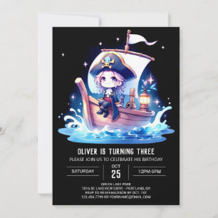 Digital Watercolor Pirate Birthday Invitation