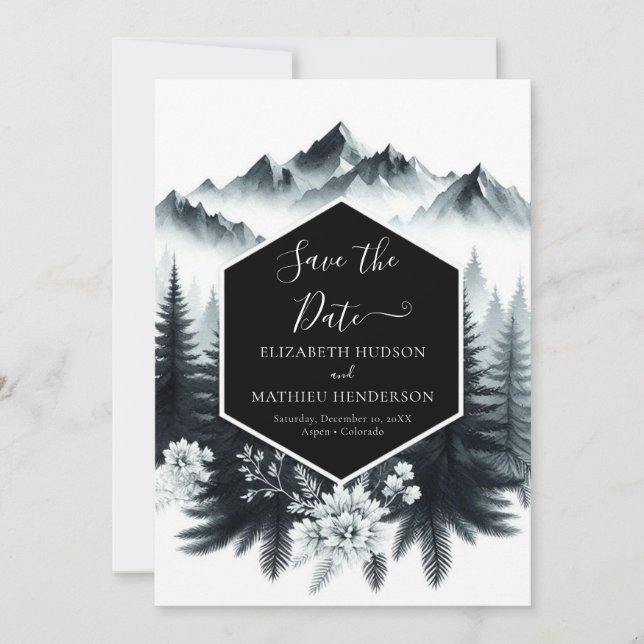 Digital Whimsical Mountain Wedding Save The Date (Front)