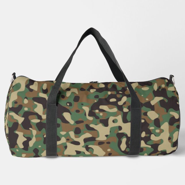 Digital Woodland Military Camouflage Pattern Duffle Bag (Front)