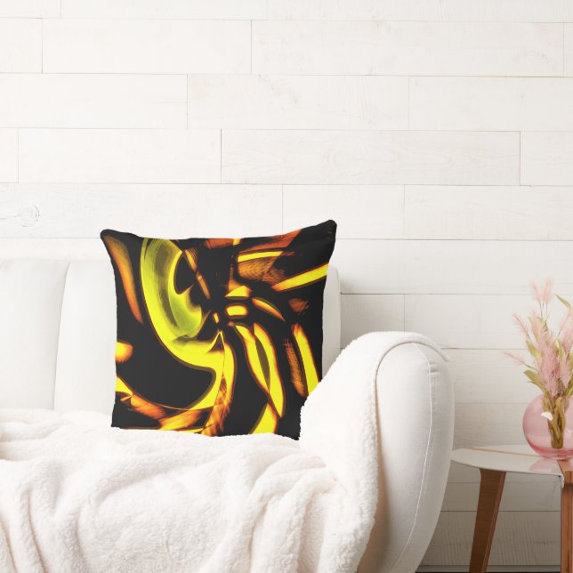 Digital woody with curved spots in yellow to brown throw pillow (Couch)