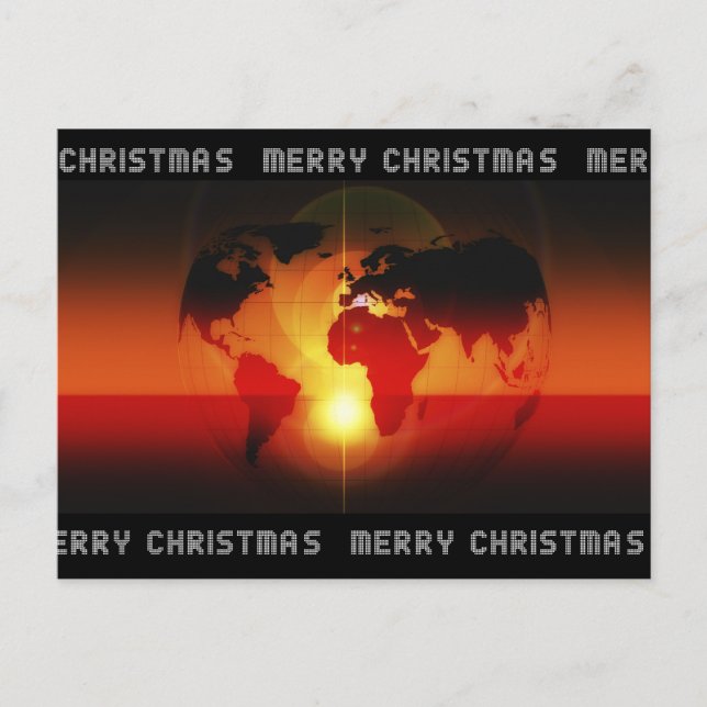 Digital World Globe Merry Christmas Orange Holiday Postcard (Front)