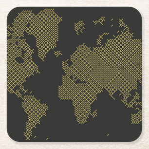 Digital World Map Square Paper Coaster