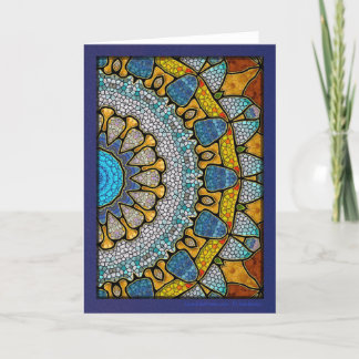 Digital yellow and blue mandala holiday card