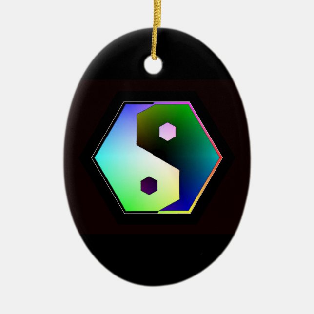 "Digital Yin Yang" Ceramic Ornament (Front)