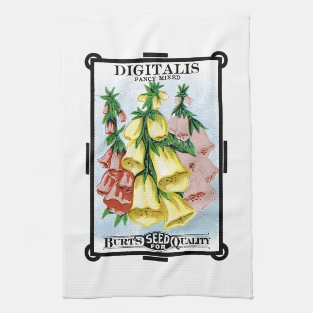 Digitalis Seed Packet Label Kitchen Towel (Vertical)