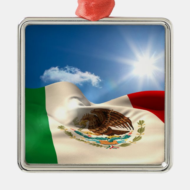 Digitally Generated Mexico Flag Rippling Metal Ornament (Front)