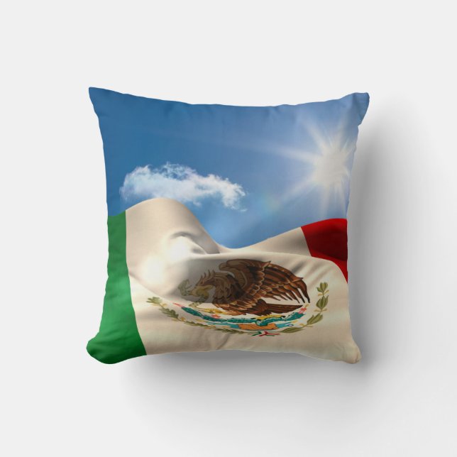 Digitally Generated Mexico Flag Rippling Throw Pillow (Front)