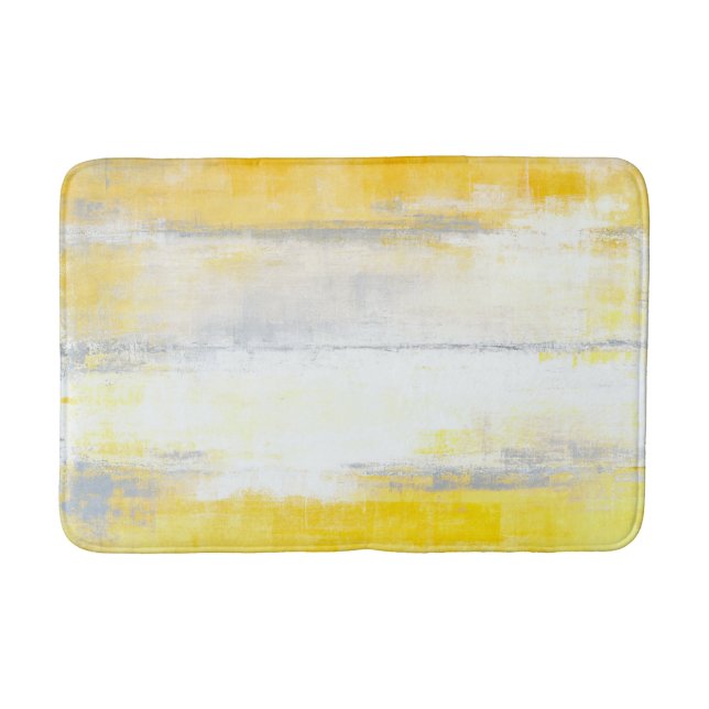'Digits' Grey and Yellow Abstract Art Bath Mat (Front)