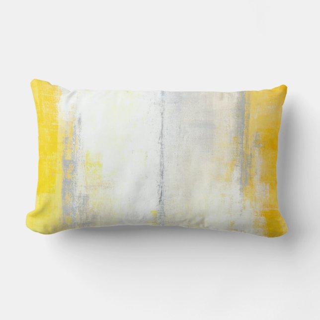 'Digits' Grey and Yellow Abstract Art Pillow (Front)