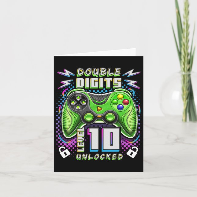 Digits Level 10 Unlocked Video Game 10th Birthday  Card (Front)