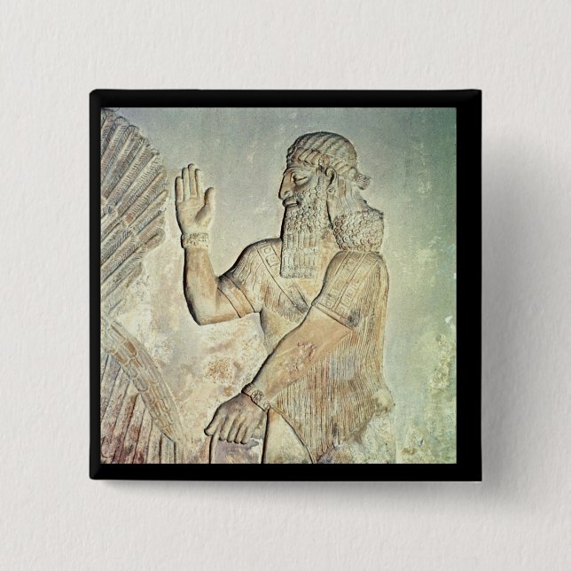 Dignitary, relief, Assyrian 2 Inch Square Button (Front)